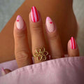 Press-On Nail Set Striped Design & Heart Accents