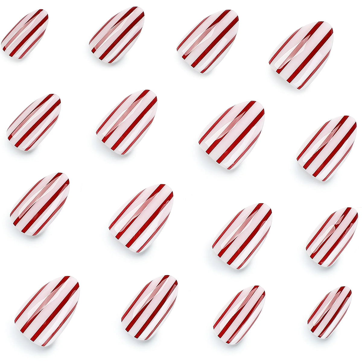 Press-On Nail Set Striped Gray Easy Apply & Remove