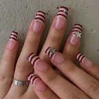Press-On Nail Set Striped Stars 24 Piece Long-Lasting