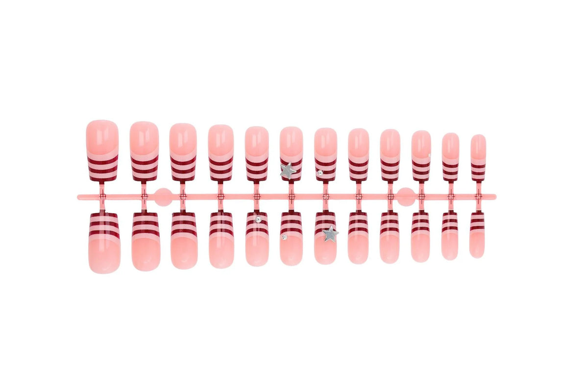 Press-On Nail Set Striped Stars 24 Piece Long-Lasting