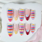 Press-On Nail Set Stripes Dots & Stars Self-Adhesive