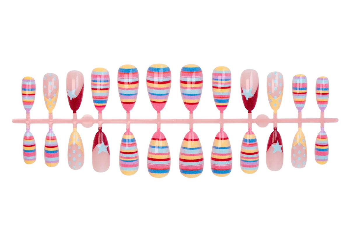 Press-On Nail Set Stripes Dots & Stars Self-Adhesive