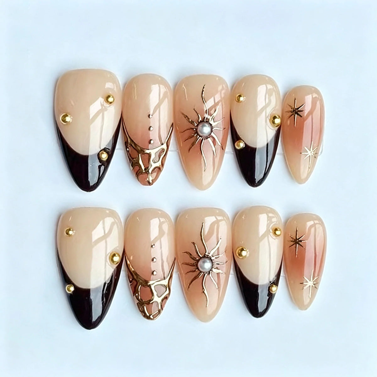 Press-On Nail Set Sun & Gemstone Reusable Multiple Sizes