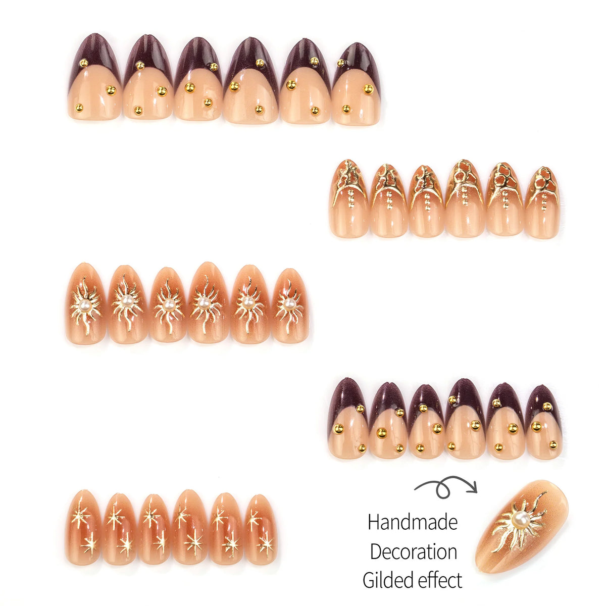 Press-On Nail Set Sun & Gemstone Reusable Multiple Sizes