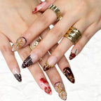 Press-On Nail Set Teal Floral & Rhinestone Reusable