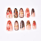 Press-On Nail Set Teal Floral & Rhinestone Reusable