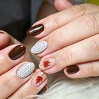 Press-On Nail Set Teal Leaf & Geometric Designs