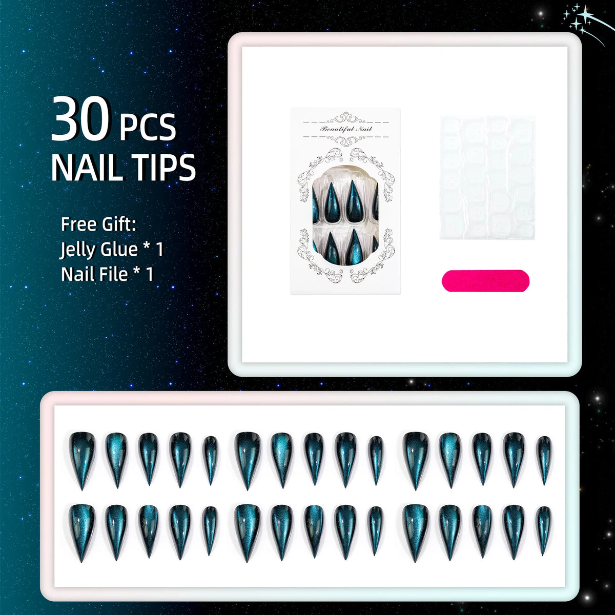 Press-On Nail Set Teardrop Glossy 24 Glue Tabs