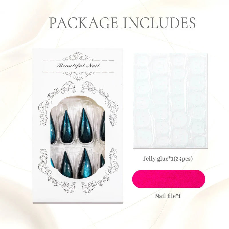 Press-On Nail Set Teardrop Glossy 24 Glue Tabs
