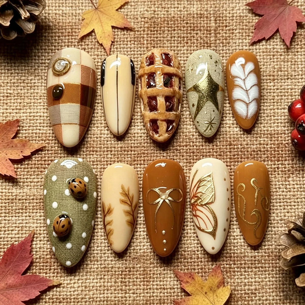 Press-On Nail Set Ten Designs Easy Application Long-Lasting