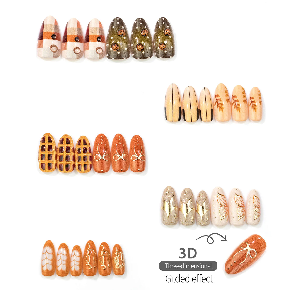 Press-On Nail Set Ten Designs Easy Application Long-Lasting