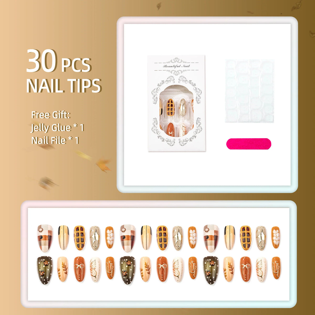 Press-On Nail Set Ten Designs Easy Application Long-Lasting