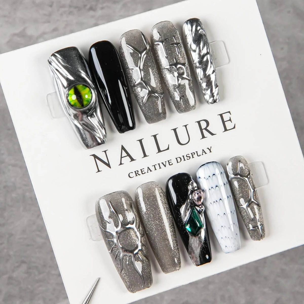 Press-On Nail Set Textured Designs Peel & Stick Reusable