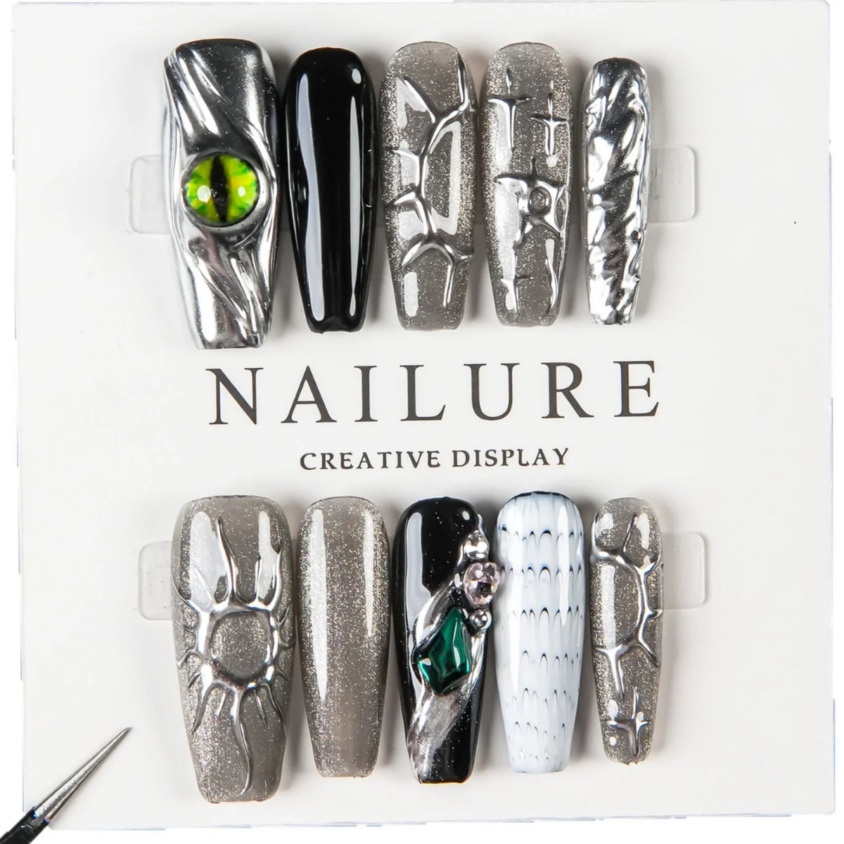 Press-On Nail Set Textured Designs Peel & Stick Reusable