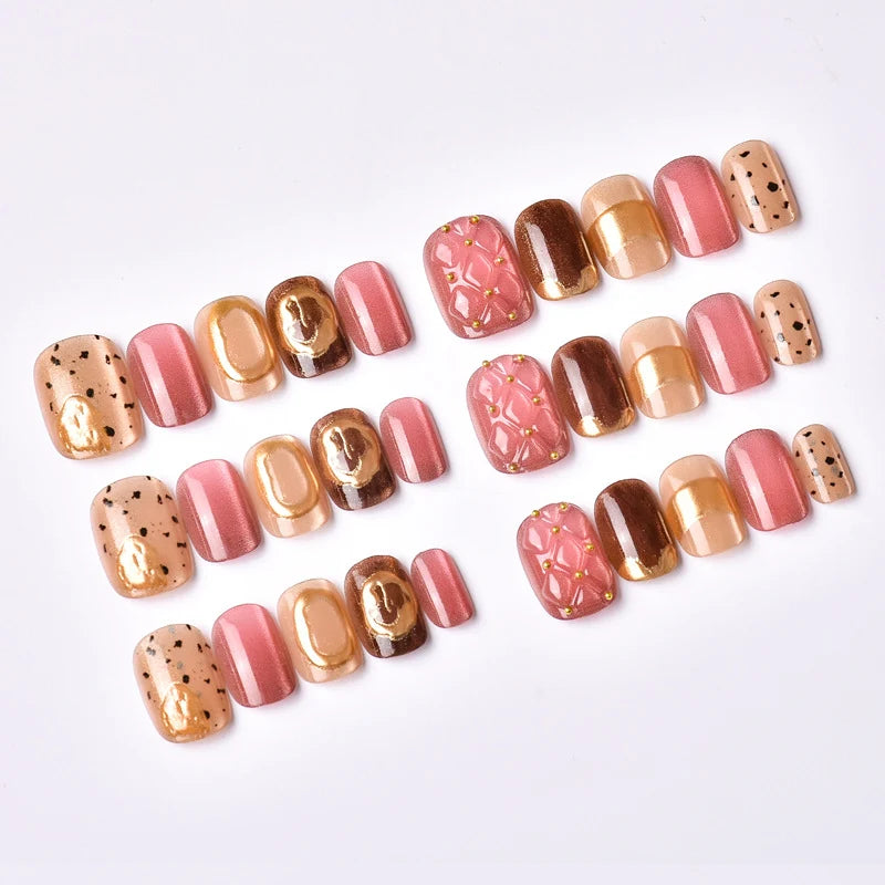 Press-On Nail Set Textured Glossy & Metallic