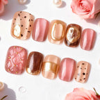 Press-On Nail Set Textured Glossy & Metallic