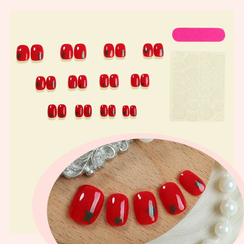 Press-On Nail Set Tomato Design Reusable Natural-Looking