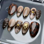 Press-On Nail Set Tortoiseshell & Gold Accents