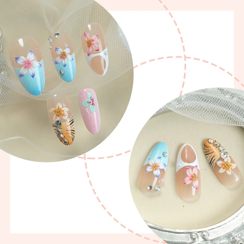 Press-On Nail Set Tropical Floral 20-Piece Easy-Apply