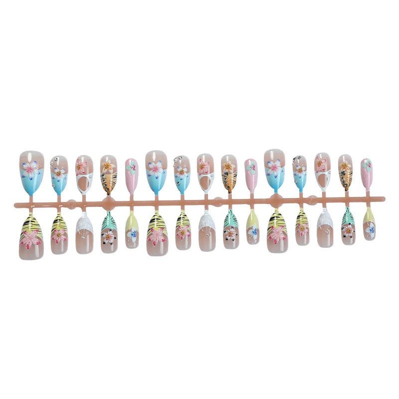Press-On Nail Set Tropical Floral 20-Piece Easy-Apply
