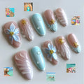 Press-On Nail Set Tropical Floral Pre-Glued Reusable