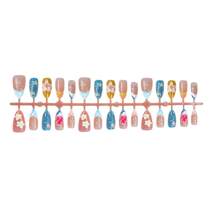 Press-On Nail Set Tropical Floral Reusable & Peel-And-Stick
