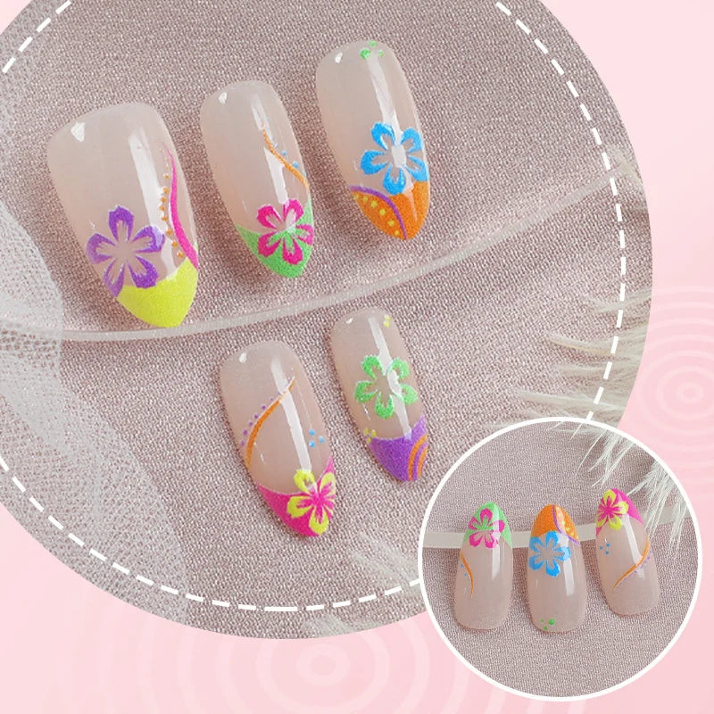 Press-On Nail Set Tropical Flower Adhesive & Multiple Sizes