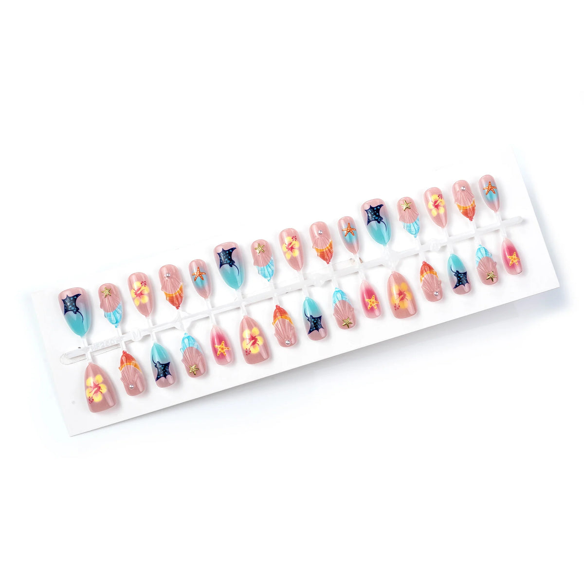 Press-On Nail Set Tropical Ocean Design Salon-Quality Size-Inclusive