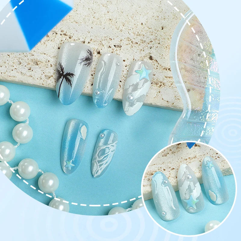 Press-On Nail Set Tropical Ocean Pre-Glued Glossy Finish