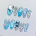 Press-On Nail Set Tropical Ocean Pre-Glued Glossy Finish