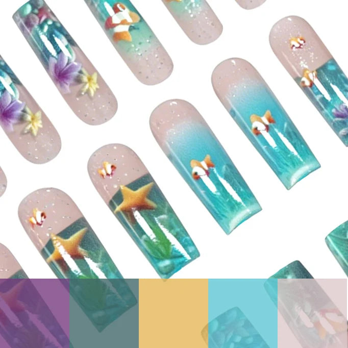 Press-On Nail Set Underwater Art Acrylic Set of 24