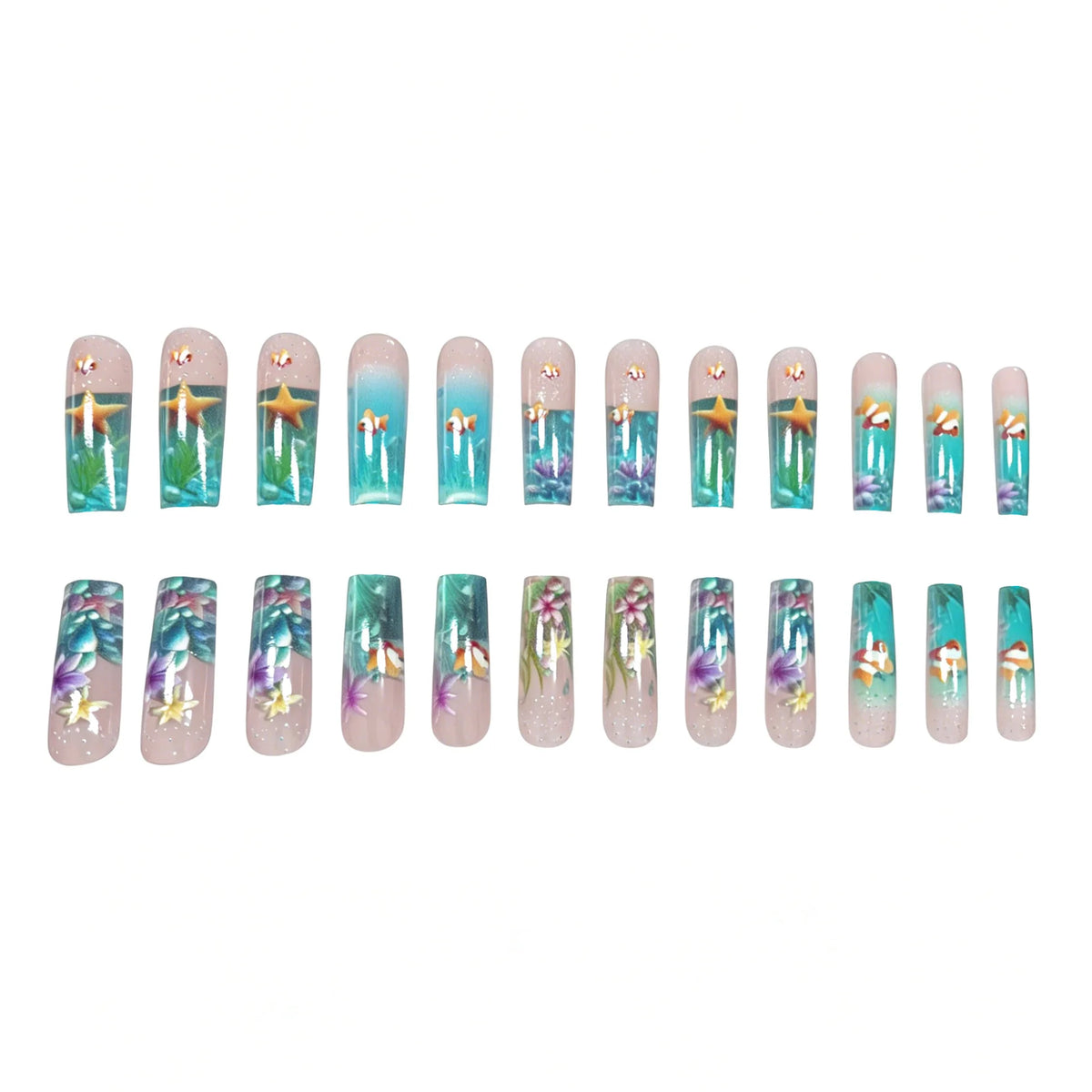 Press-On Nail Set Underwater Art Acrylic Set of 24
