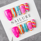 Press-On Nail Set Vibrant Artistic Designs Adhesive Kit