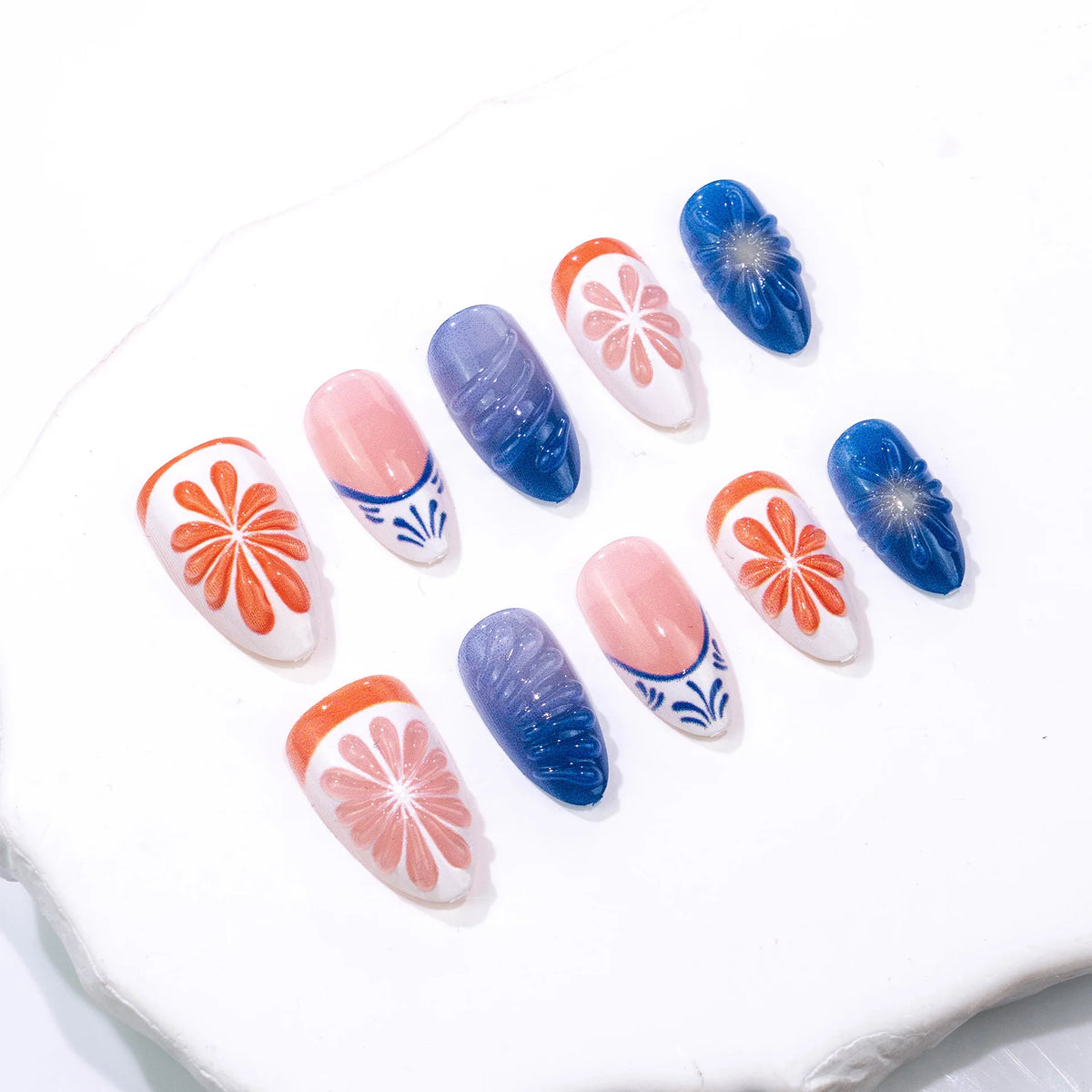Press-On Nail Set Vibrant Floral Designs Easy Application
