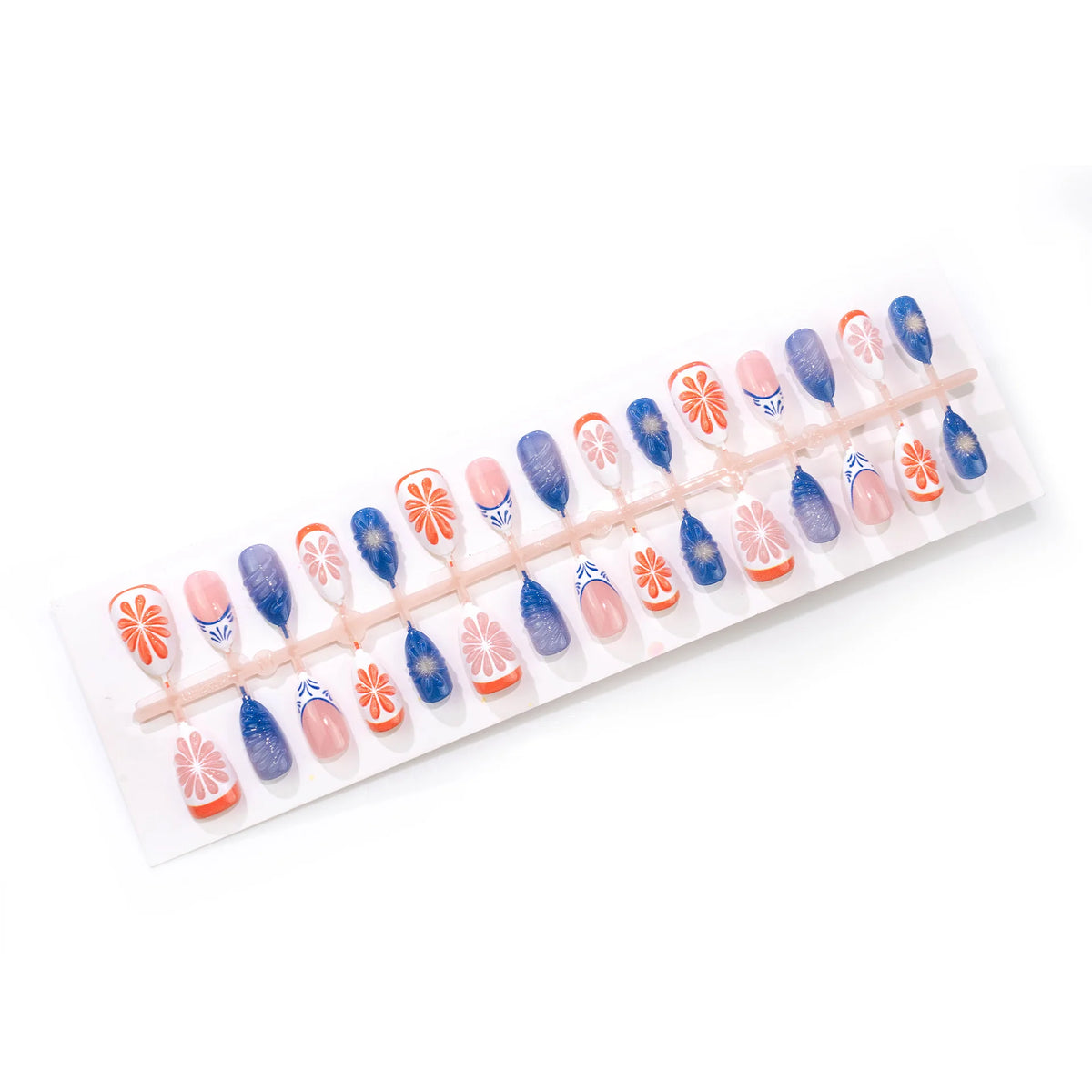 Press-On Nail Set Vibrant Floral Designs Easy Application