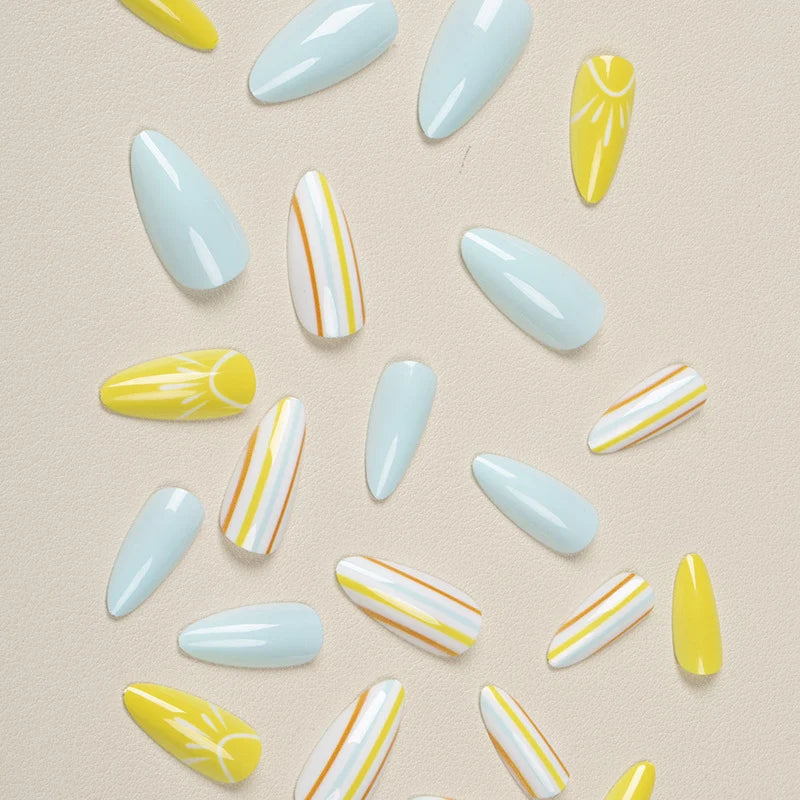 Press-On Nail Set Vibrant Summer Designs Jelly Finish