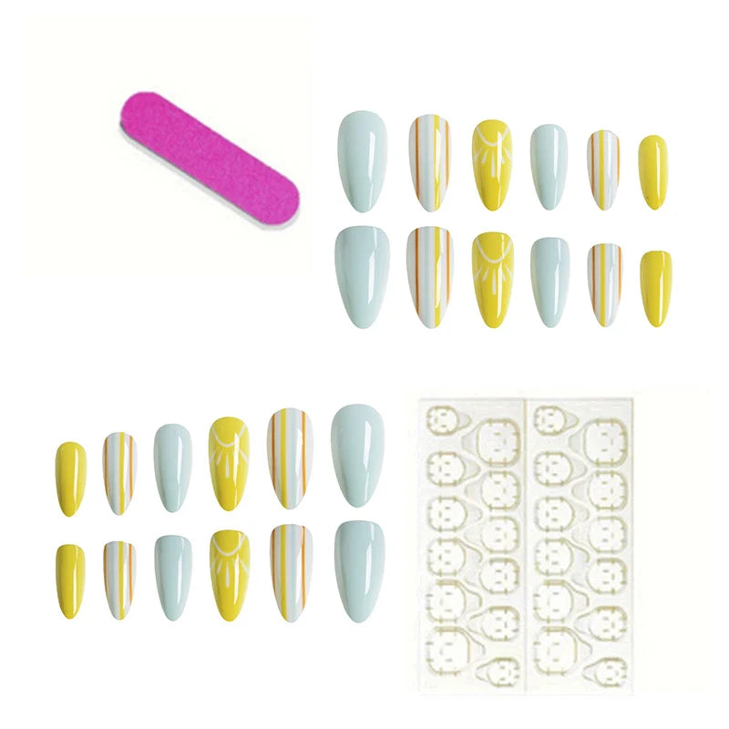 Press-On Nail Set Vibrant Summer Designs Jelly Finish