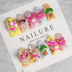 Press-On Nail Set Vibrant Themed Designs Salon-Quality Finish
