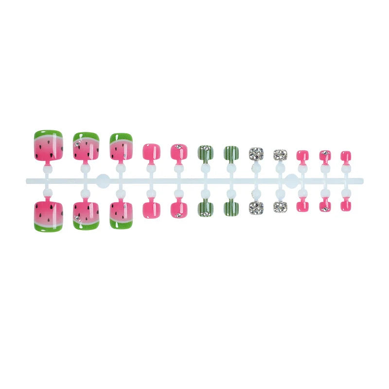 Press-On Nail Set Watermelon Motif & Sparkle Accents