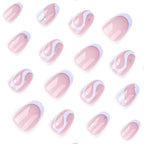 Press-On Nail Set Wave Line Design & Glitter Accents