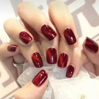 Press-On Nail Set Wine Cat Eye Pre-Glued Multiple Sizes