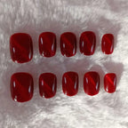 Press-On Nail Set Wine Cat Eye Pre-Glued Multiple Sizes