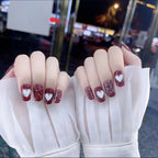 Press-On Nail Set Wine Heart Glitter Peel And Stick