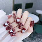 Press-On Nail Set Wine Heart Glitter Peel And Stick