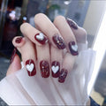 Press-On Nail Set Wine Heart Glitter Peel And Stick