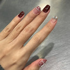 Press-On Nail Set Wine Red Glitter & Gemstone Long-Lasting Wear