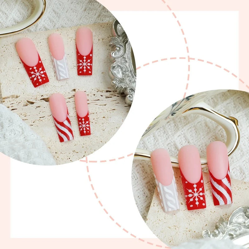 Press-On Nail Set Winter Snowflake Designs Easy Application