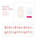Press-On Nail Tips 30-Piece Intricate Designs Glue & File