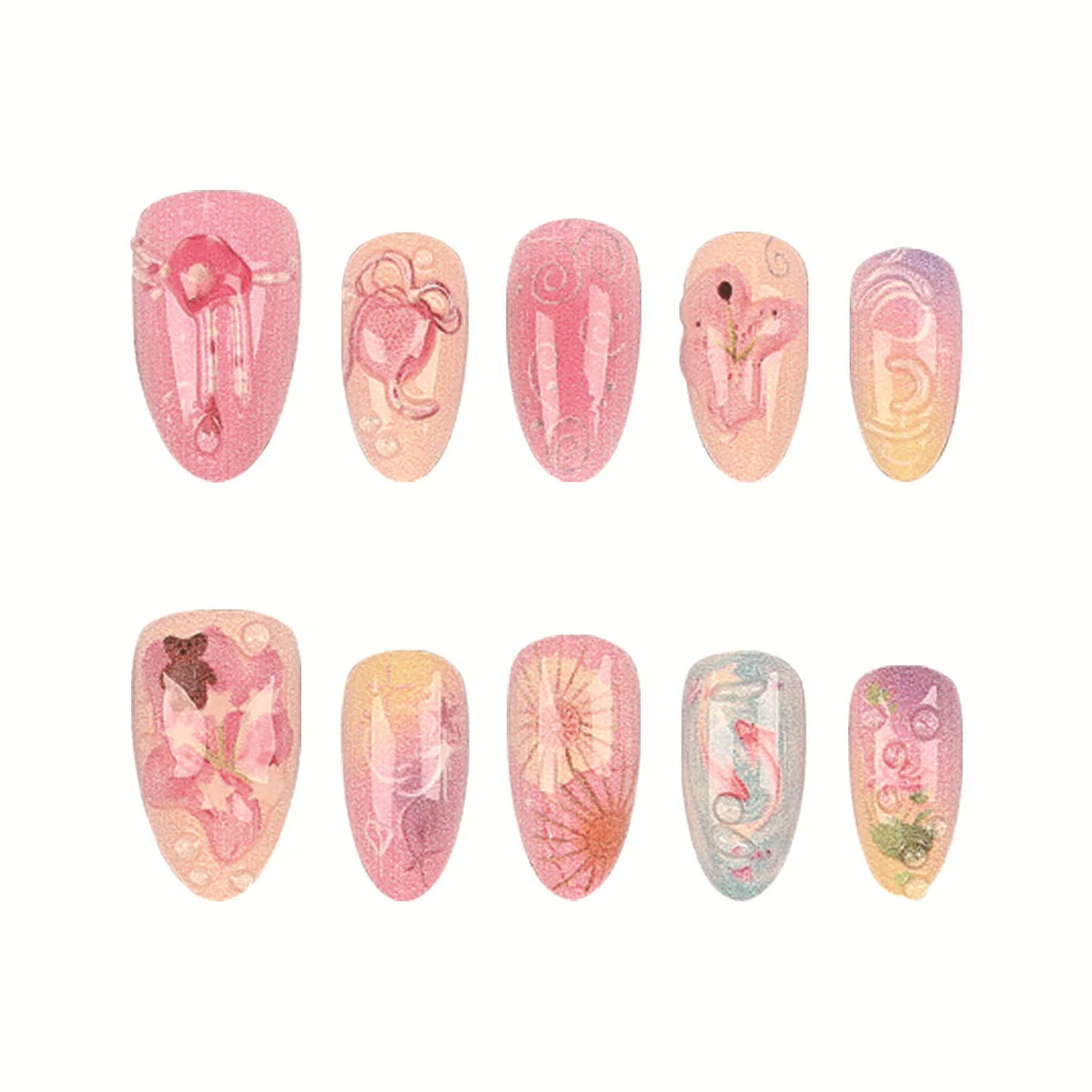 Press-On Nail Tips 30-Piece Intricate Designs Glue & File
