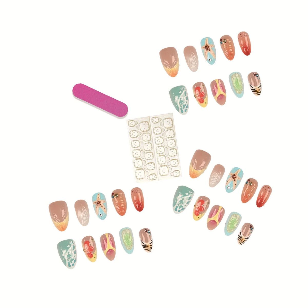 Press-On Nail Tips 30-Piece Reusable Adhesive & File